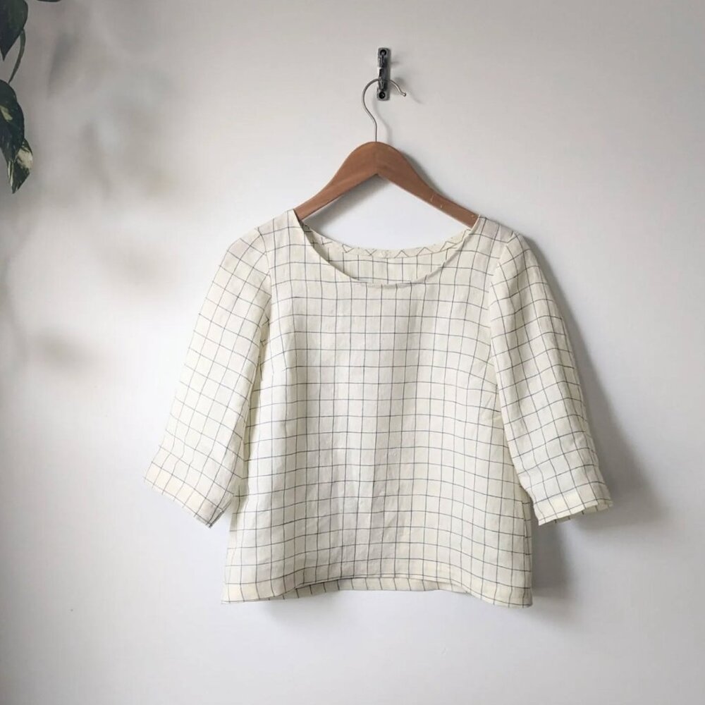 Handmade Laurence Top in Merchant and Mills Windowpane Check Linen Small